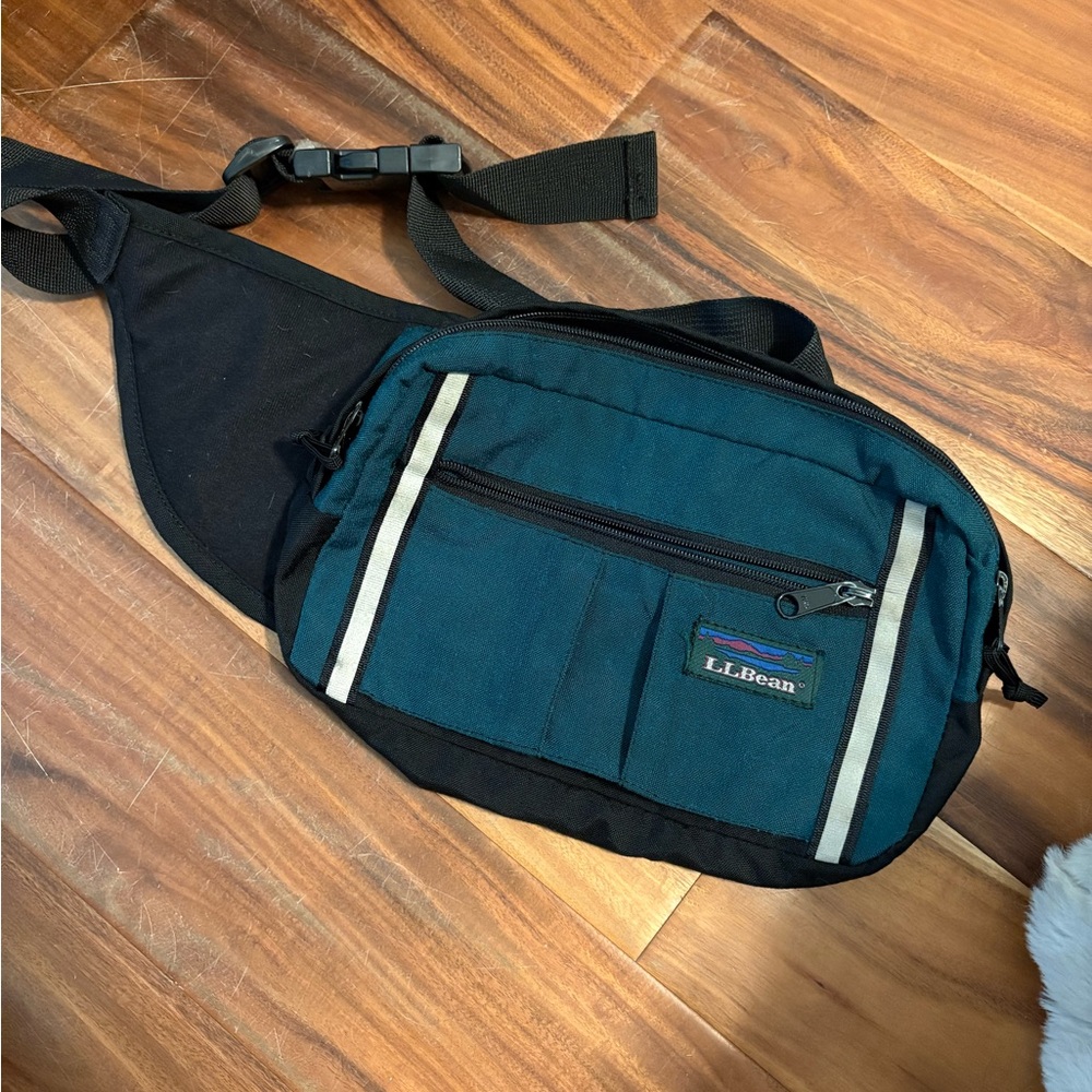 Vintage L.L. Bean Teal and Black fannypack belt bag 90s (A5)